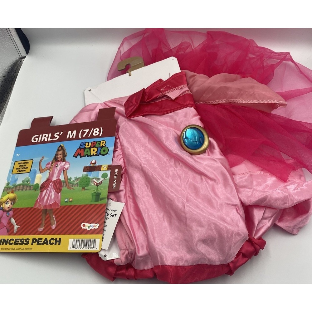 Princess Peach Costume Girl Super Mario Medium 7-8‎ New Cosplay Dress Up